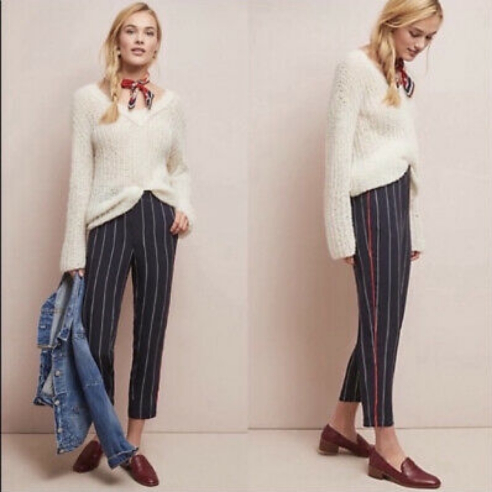 Anthropologie Ett Twa pinstripe crop ankle pants size XL